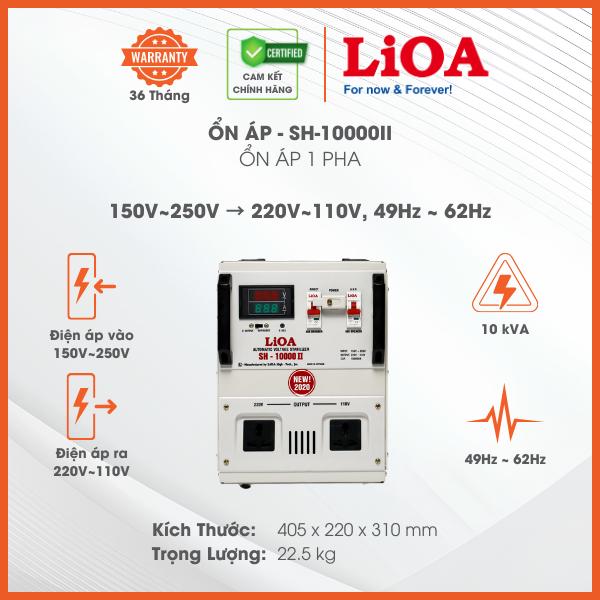 Ổn Áp LiOA 1 Pha DRI-10000II 10kVA 10000VA. Điện Áp Vào 90V÷250V, Điện Áp Ra 220V÷110V. Dây Đồng 100%