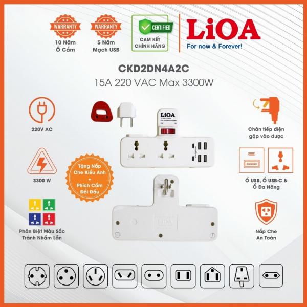 Ổ Cắm Đa Năng Không Dây Chính Hãng LiOA  Có Cổng USB Type A Và Type C. Total 15A 220VAC 3300W