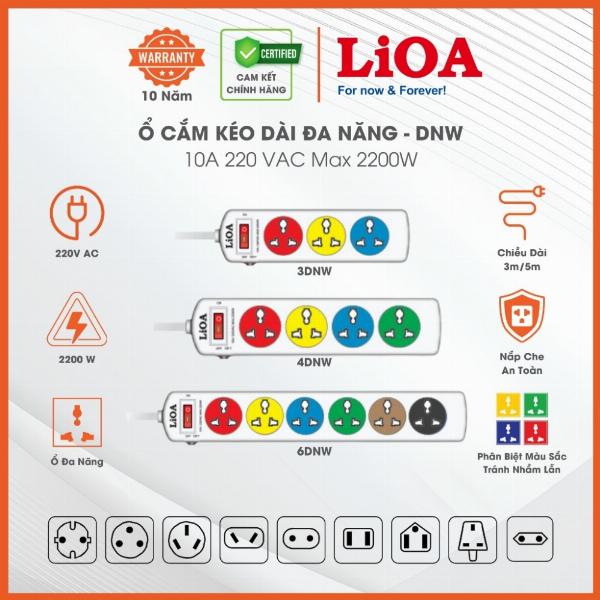 Ổ Cắm Kéo Dài Đa Năng Màu Trắng Chính Hãng LiOA Loại Công Suất Tối Đa 10A 220VAC MAX 2200W. Bảo Hành 10 Năm.