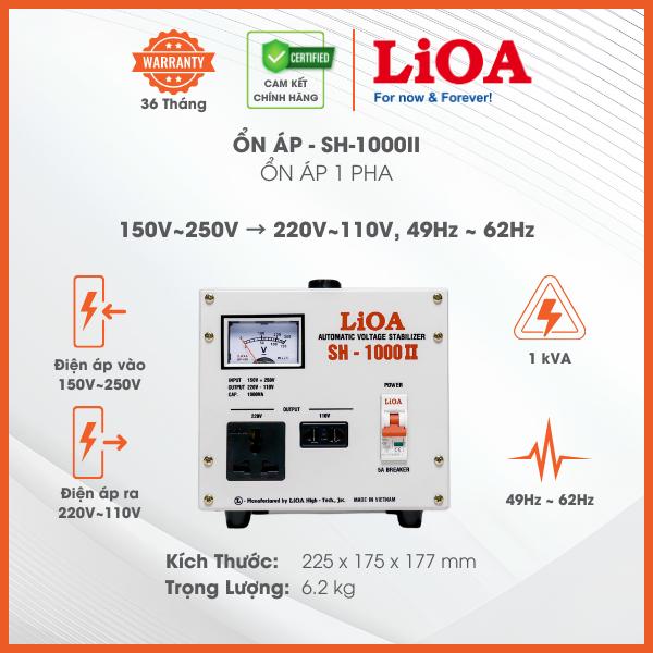 Ổn Áp LiOA 1 Pha SH-1000II 1kVA 1000VA. Điện Áp Vào 150V÷250V, Điện Áp Ra 220V÷110V. Dây Đồng 100%