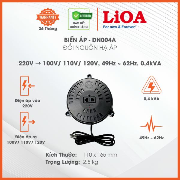 Biến Áp Đổi Nguồn Hạ Áp 1 Pha LiOA 400VA. Điện Áp Vào 220V, Điện Áp Ra 100V/ 110V/ 120V