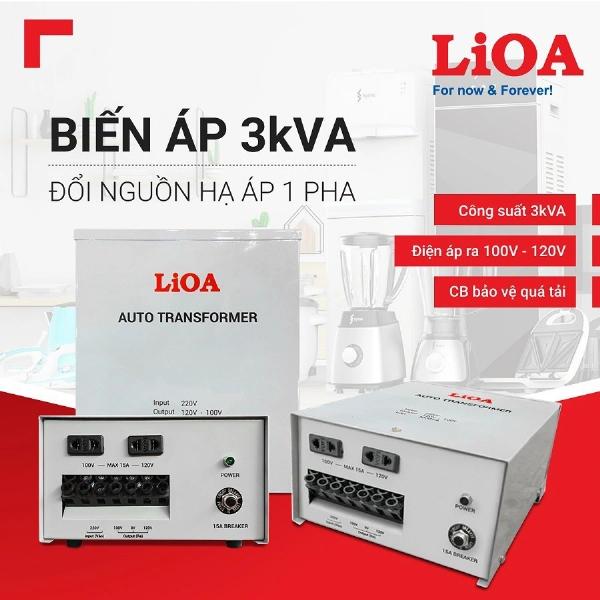 Biến Áp Đổi Nguồn Hạ Áp 1 Pha LiOA 3,0kVA 3000VA. Điện Áp Vào 220V, Điện Áp Ra 100V-120V