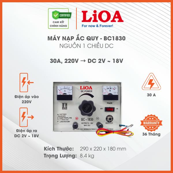 Máy Nạp Ắc Quy Nguồn 1 Chiều BC1830. Chính Hãng LiOA. 30A, Điện Áp Vào 220V, Điện Áp Ra DC 2V-18V