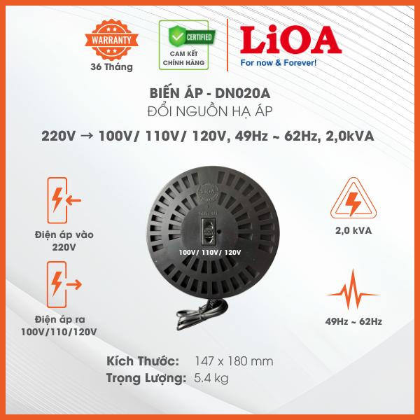 Biến Áp Đổi Nguồn Hạ Áp 1 Pha LiOA 2000VA. Điện Áp Vào 220V Điện Áp Ra 100V 110V 120V