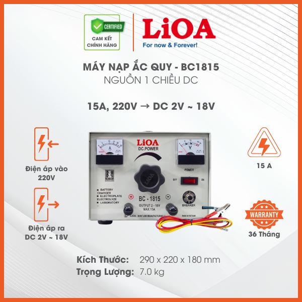 Máy Nạp Ắc Quy Nguồn 1 Chiều BC1815. Chính Hãng LiOA. 15A, Điện Áp Vào 220V, Điện Áp Ra DC 2V-18V