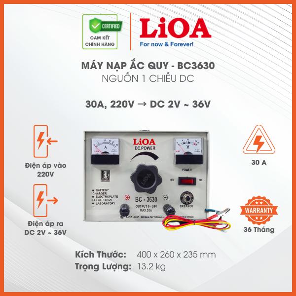 Máy Nạp Ắc Quy Nguồn 1 Chiều BC3630. Chính Hãng LiOA. 30A, Điện Áp Vào 220V, Điện Áp Ra DC 2V-36V