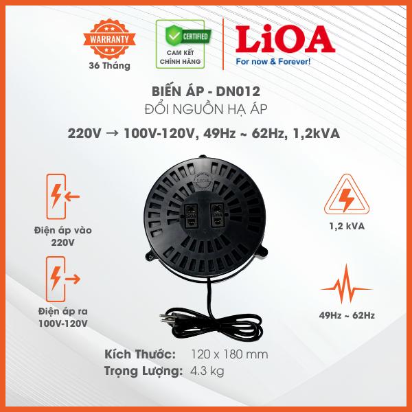 Biến Áp Đổi Nguồn Hạ Áp 1 Pha LiOA 1200VA. Điện Áp Vào 220V, Điện Áp Ra 100V-120V