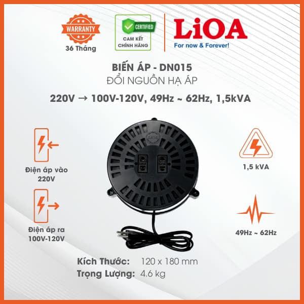 Biến Áp Đổi Nguồn Hạ Áp 1 Pha LiOA 1500VA. Điện Áp Vào 220V, Điện Áp Ra 100V và 120V